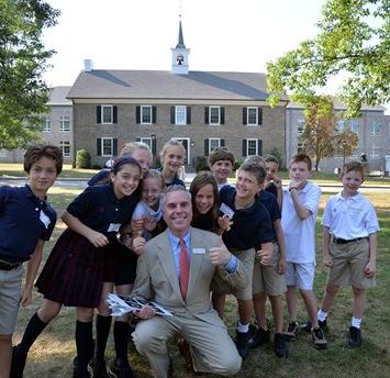 Germantown Academy elementary students with head of school